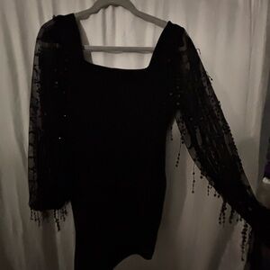 Elegant Black Dress with Beaded Sleeves